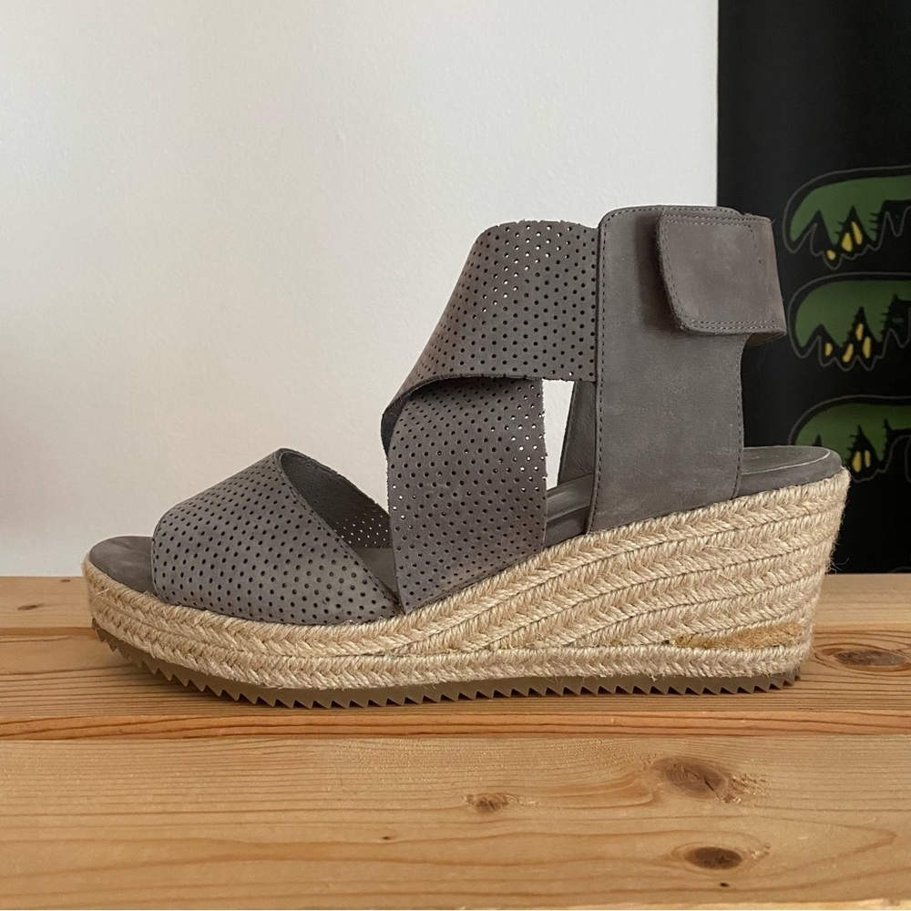 Eileen Fisher Gray Espadrille Willow Wedge 2 Graphite Nubuck Sandals 9 - Picture 3 of 16